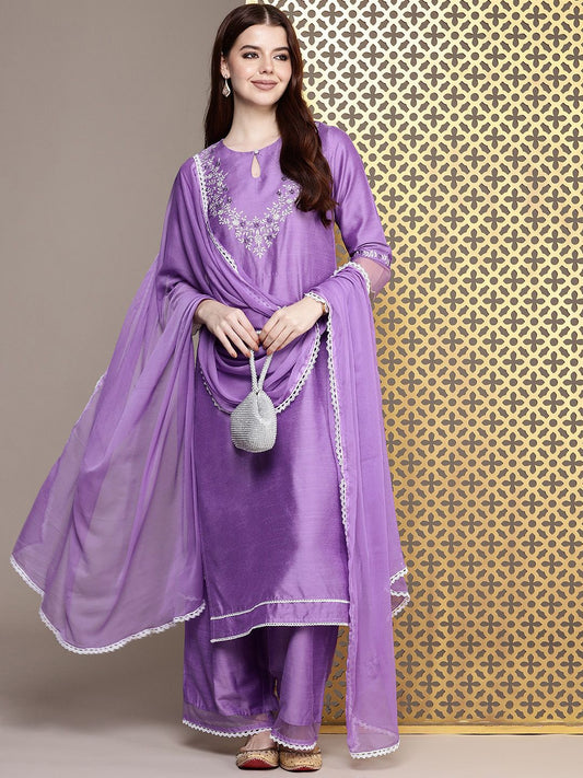 Dhiyona PD Women Floral Yoke Design Thread Work Jashn Kurta & Palazzos With Dupatta