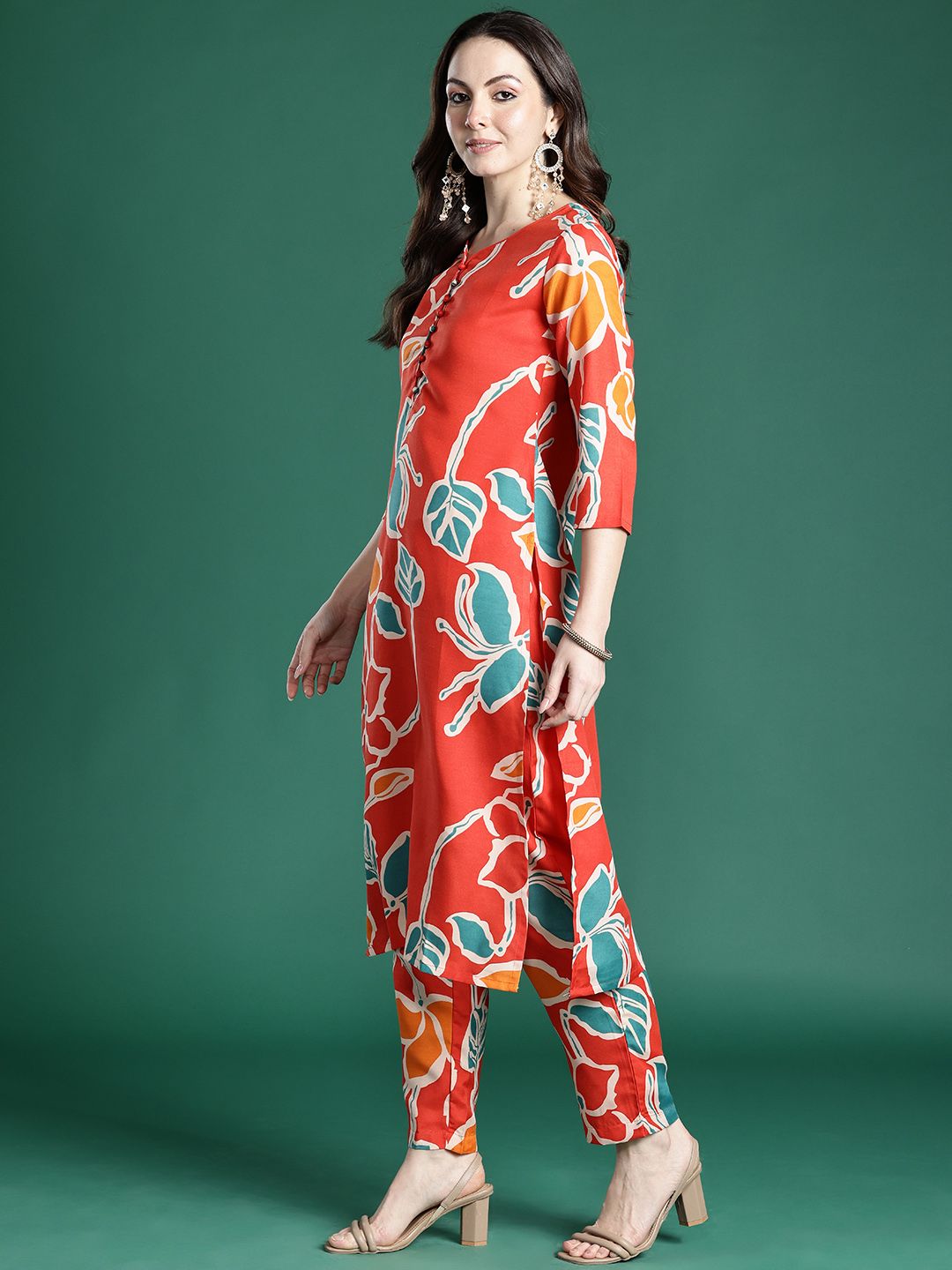Dhiyona IE Floral Printed Regular Pure Cotton Kurta with Trousers