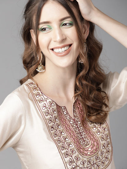 Women Yoke Design Straight Kurta and Palazzo With Dupatta