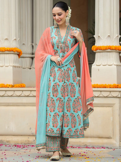 Dhiyona RR Women's Ethnic Motif Printed Pure Cotton Kurta with Trousers & Dupatta