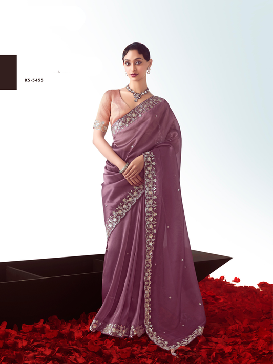 Dhiyona KM Women Dusty Rose Silk Saree Partywear Saree