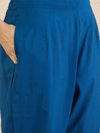 Dhiyona IE Ethnic Motifs Embroidered Regular V-Neck Straight Kurta With Trousers & Dupatta