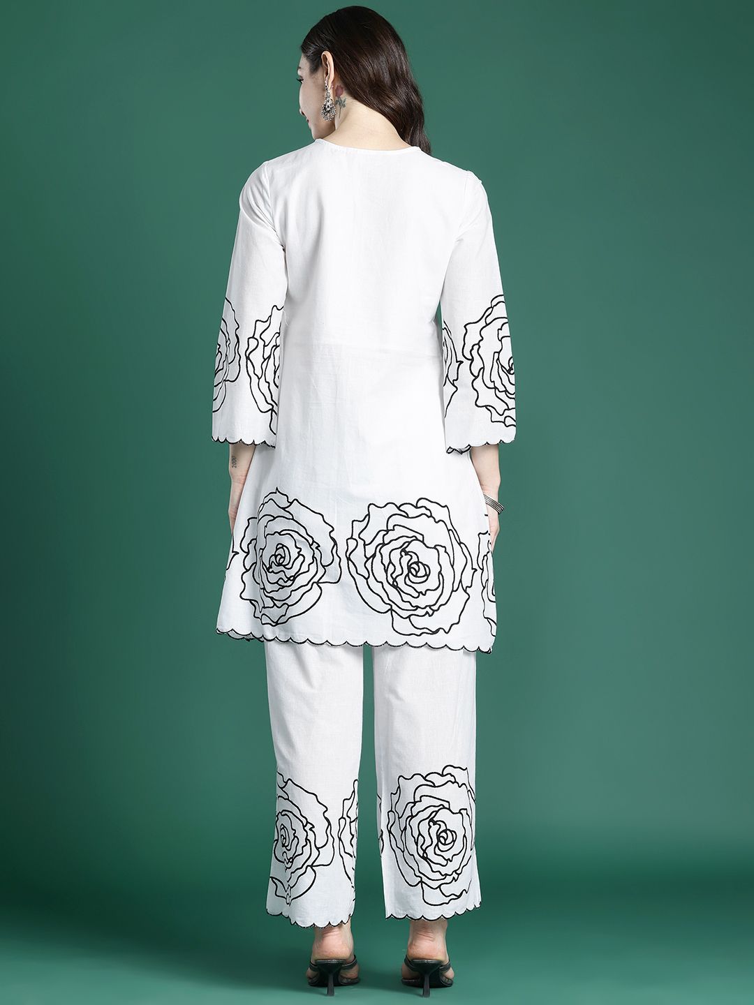 Floral Printed Pleated Mirror Work Pure Cotton Kurta with Palazzos