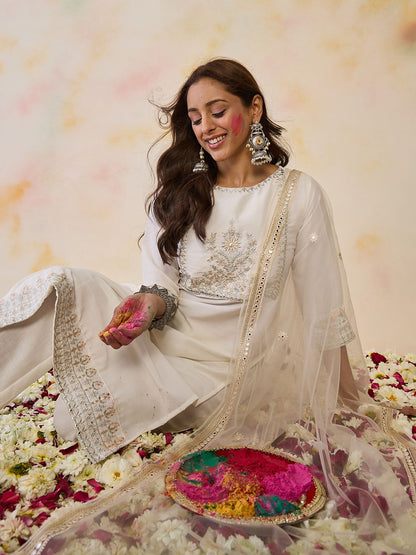 Dhiyona IE Women Floral Embroidered Regular Kurta with Trousers & With Dupatta