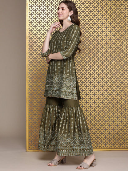 Dhiyona PD Women Ethnic Motifs Printed Regular Jashn Kurta with Sharara