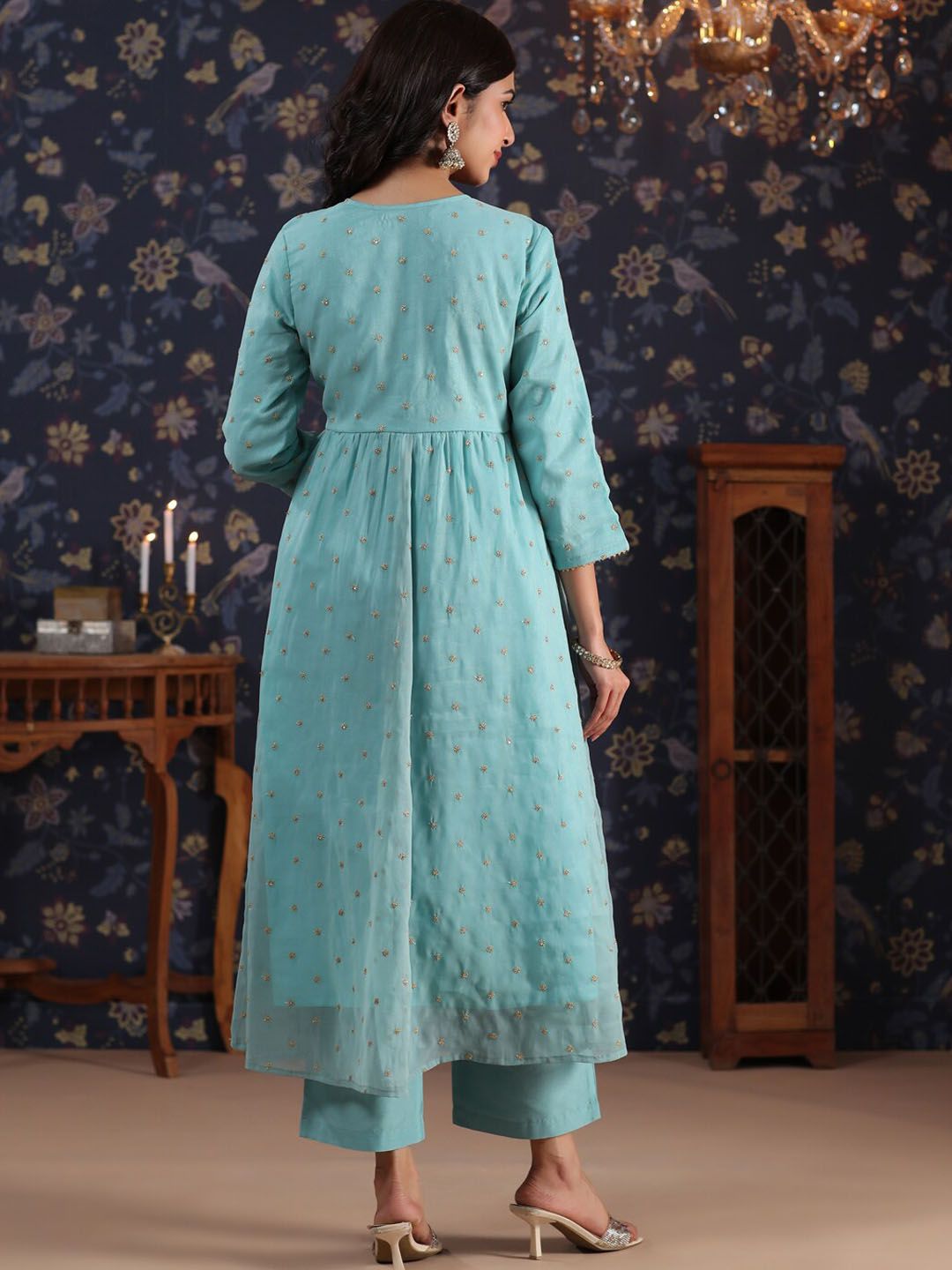 Dhiyona PD Women Embroidered Angrakha A-Line Kurta With Palazzo