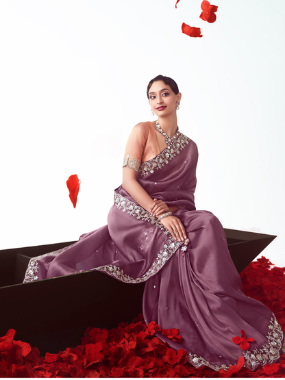 Dhiyona KM Women Dusty Rose Silk Saree Partywear Saree