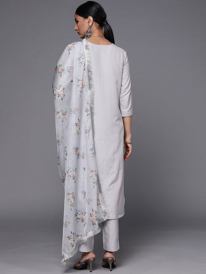 Dhiyona VA Women's Lavender Ethnic Motifs Embroidered Thread Work Kurta with Trousers & With Dupatta