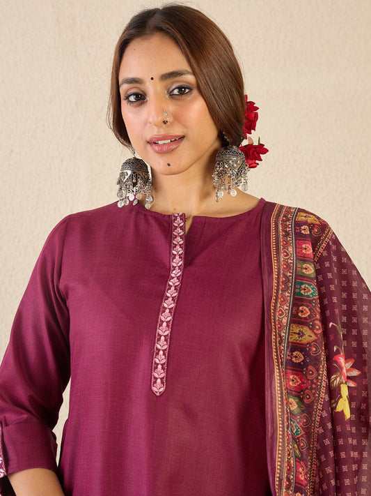 Women Ethnic Motifs Embroidered Regular Kurta with Trousers & Printed Dupatta