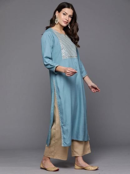 Dhiyona IE Geometric Embroidered Mirror Work Straight Kurta