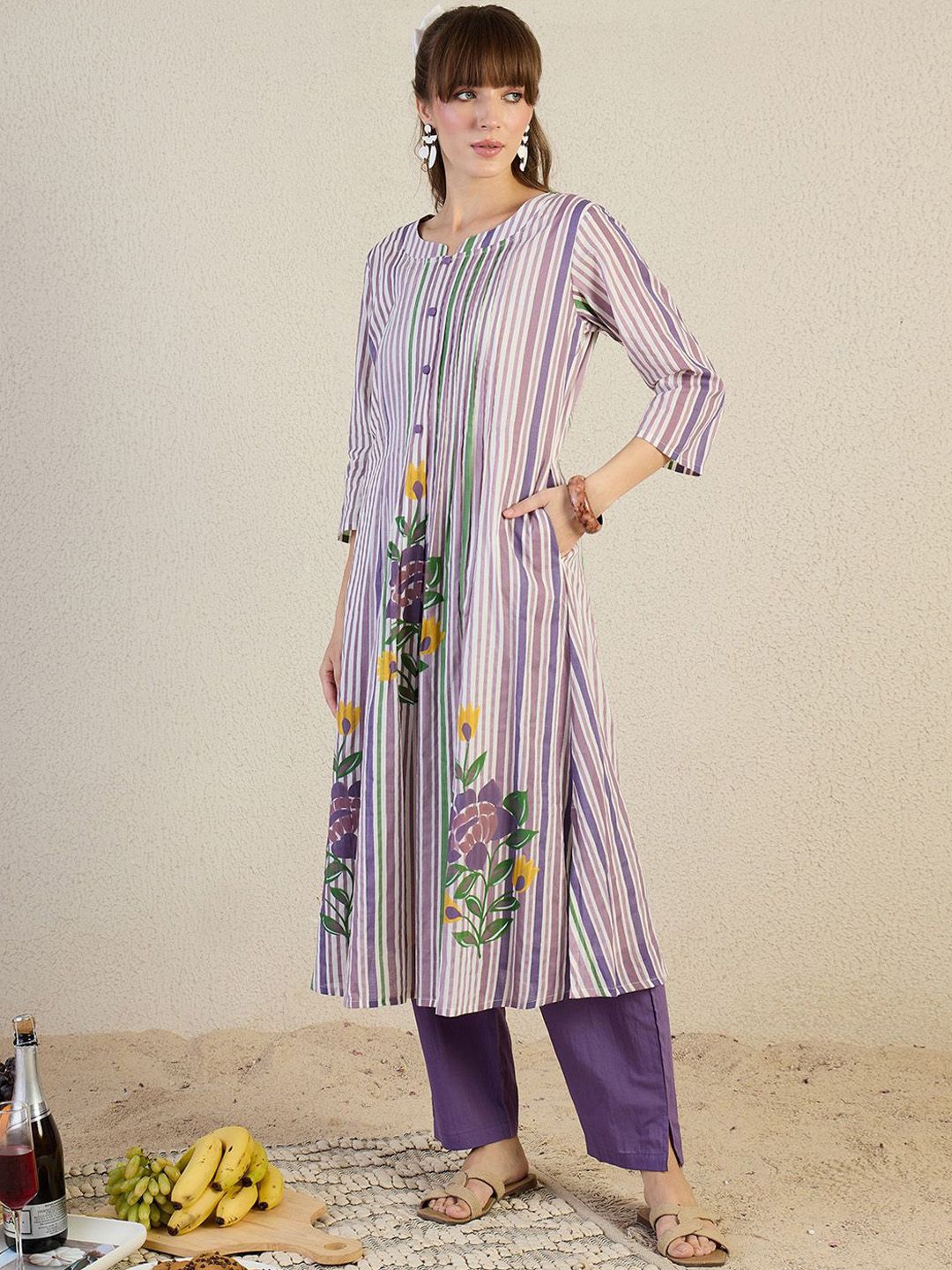 Dhiyona IE Printed Pure Cotton Top With Trousers Co-Ords