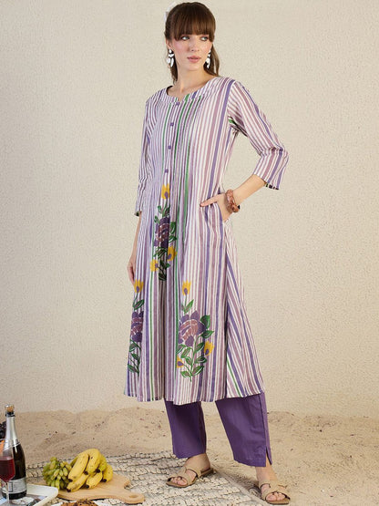 Dhiyona IE Printed Pure Cotton Top With Trousers Co-Ords