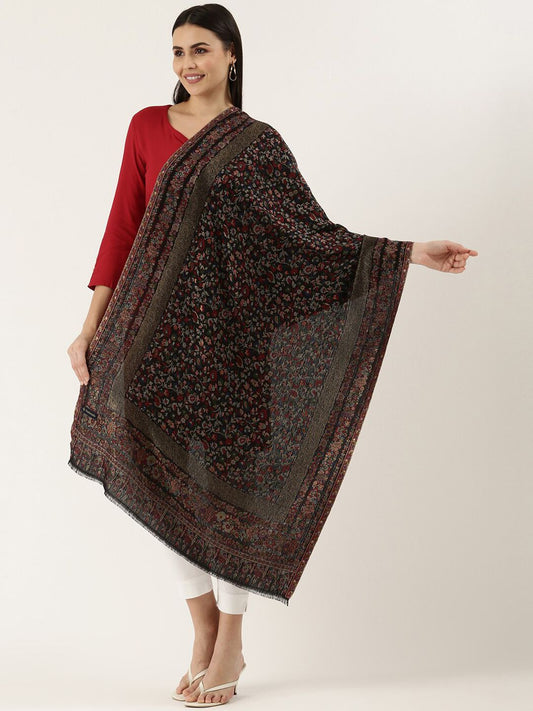 Dhiyona PA Women Black Floral Design Woven Shawl