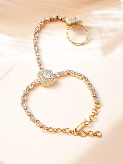 Dhiyona RJ Women's 18KT Gold-Plated Cubic Zirconia Studded Hand Harness Ring Bracelet