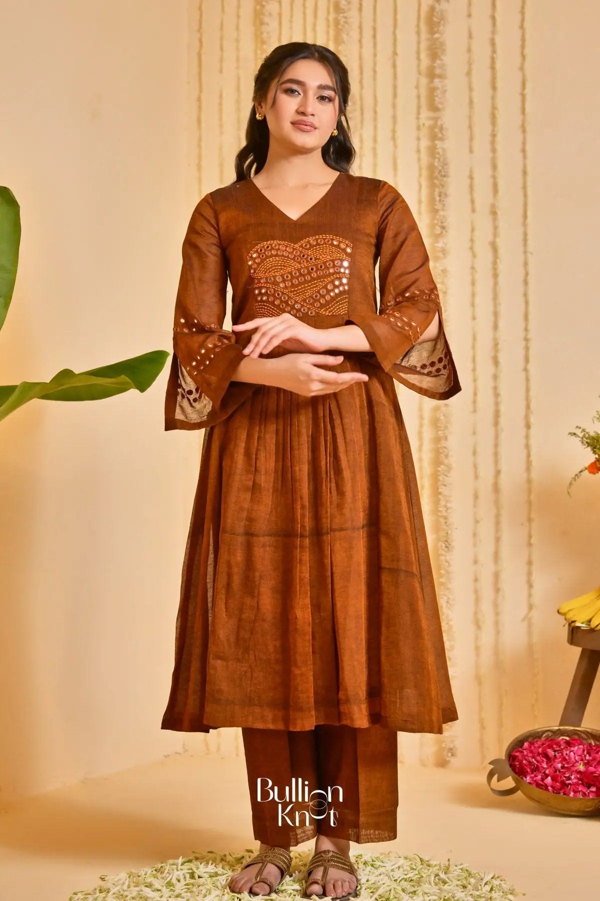 Dhiyona BN Taana Bana Handloom Brown A-line Kurta Set