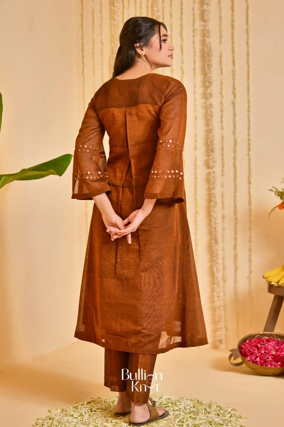 Dhiyona BN Taana Bana Handloom Brown A-line Kurta Set