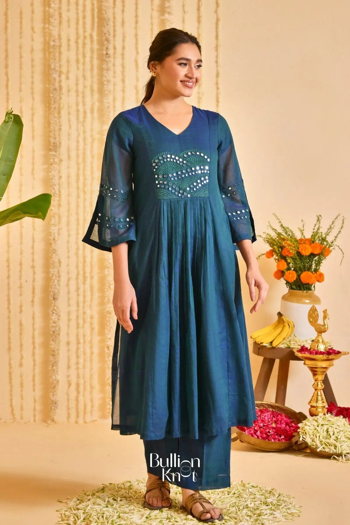 Dhiyona BN Gulnaaz Indigo Handloom Mirror Work Kurta Set