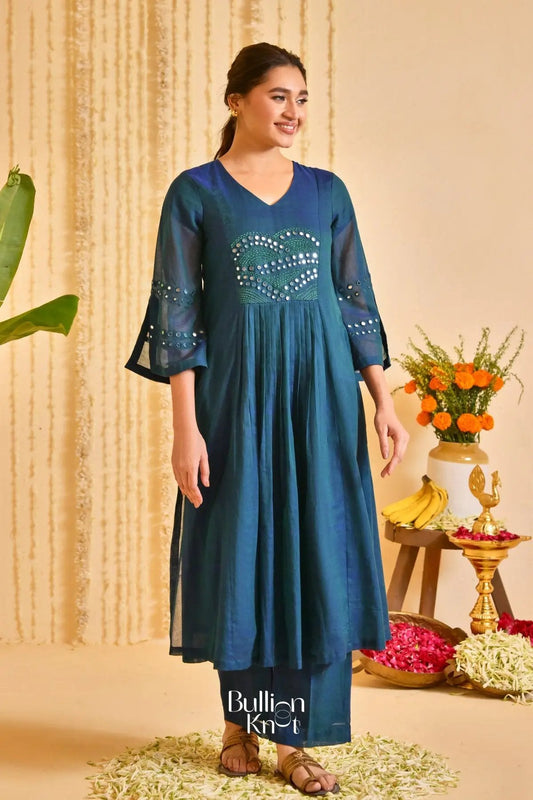 Dhiyona BN Gulnaaz Indigo Handloom Mirror Work Kurta Set