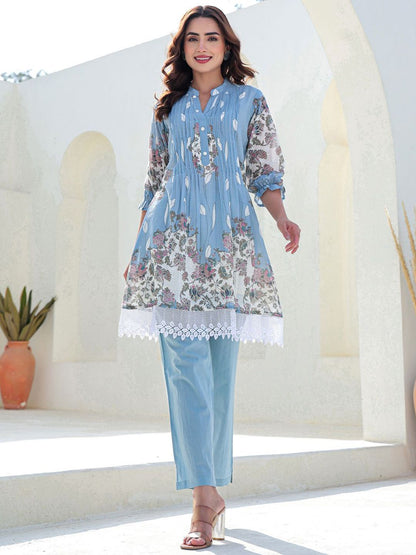 Dhiyona IE Floral Printed Pure Cotton Tunic With Trousers Co-Ords