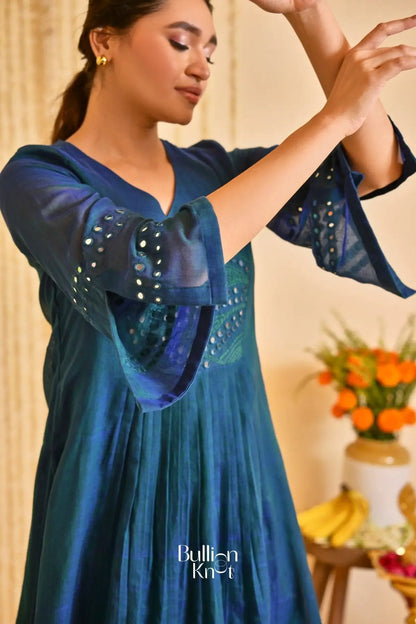 Dhiyona BN Gulnaaz Indigo Handloom Mirror Work Kurta Set