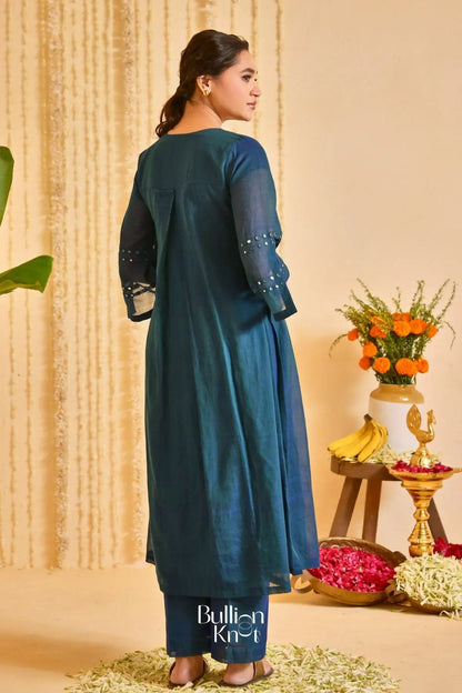 Dhiyona BN Gulnaaz Indigo Handloom Mirror Work Kurta Set