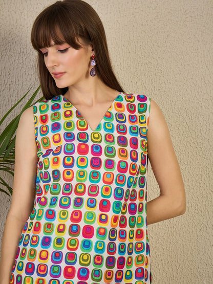 Geometric Printed V-Neck Pure Cotton Kurta With Trousers