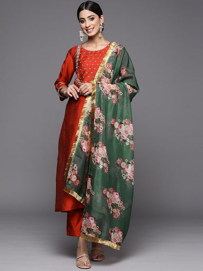 Dhiyona VA Women's Maroon Yoke Design Kurta with Trousers & With Dupatta