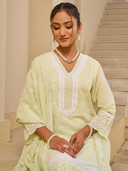 Women Ethnic Motifs Embroidered Cotton Kurta with Trousers & Dupatta
