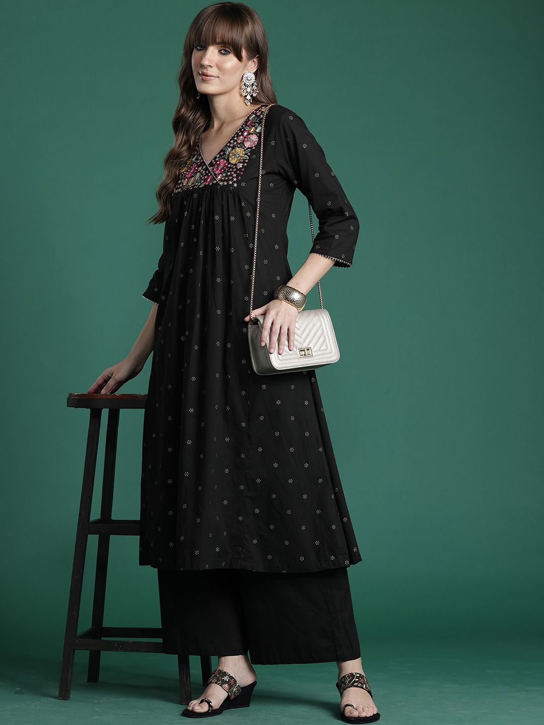 Dhiyona IE Embroidered Pure Cotton Tunic With Trouser Co-Ords