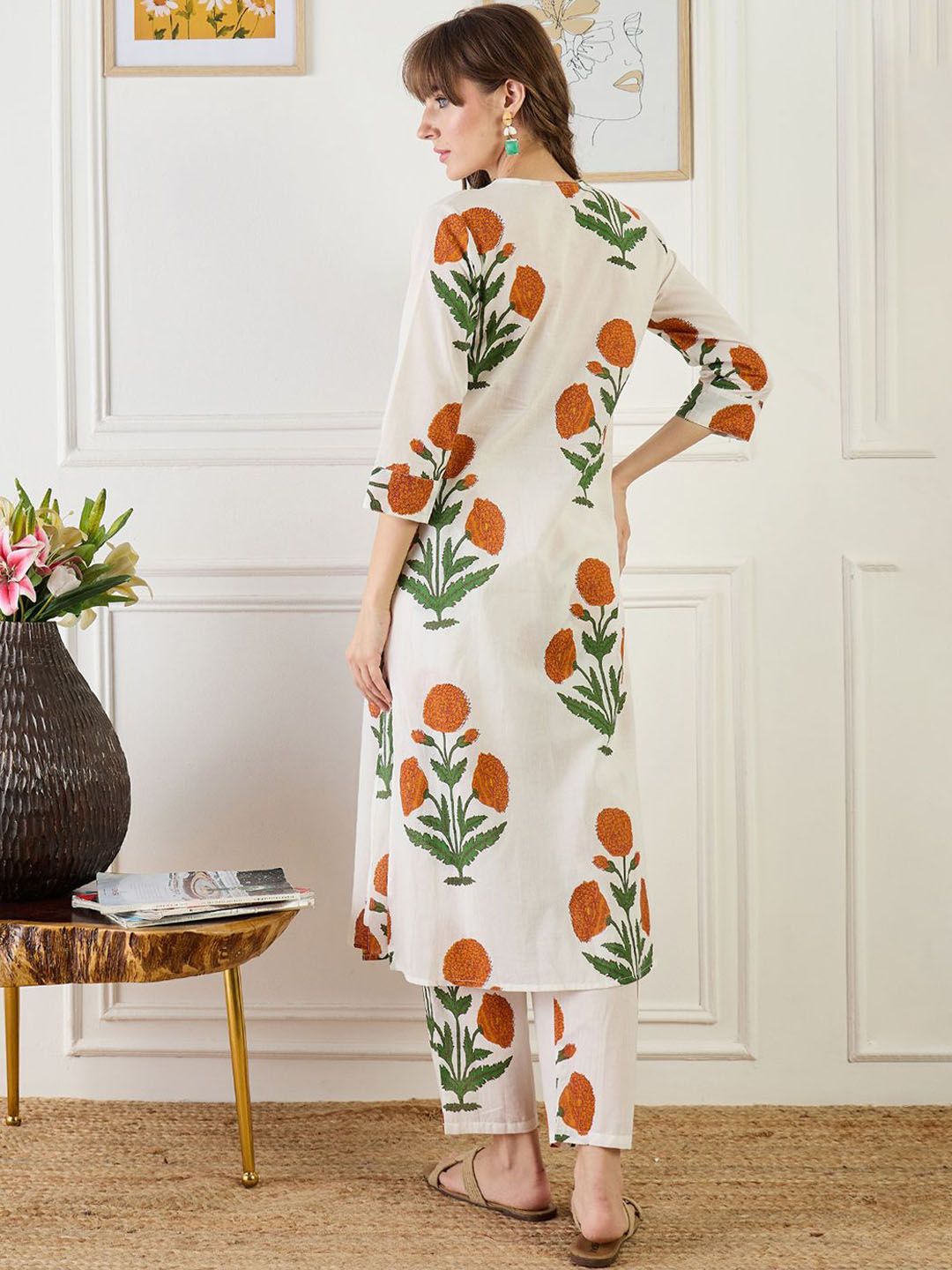 Floral Printed A-Line Pure Cotton Kurta With Trouser