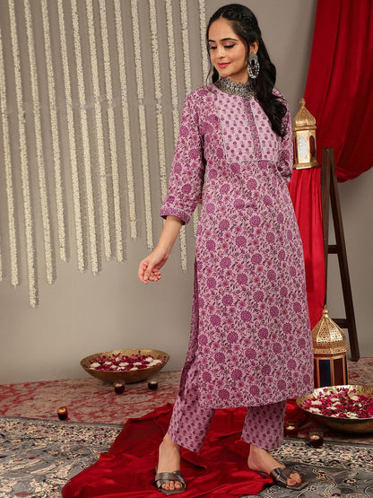Dhiyona VA Women'sFloral Printed Regular Gotta Patti Pure Cotton Kurta With Trousers & Dupatta