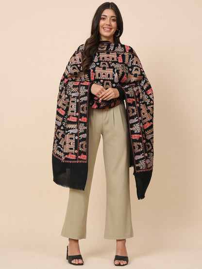 Dhiyona PA Ethnic Motifs Embroidered Pure Wool Shawl