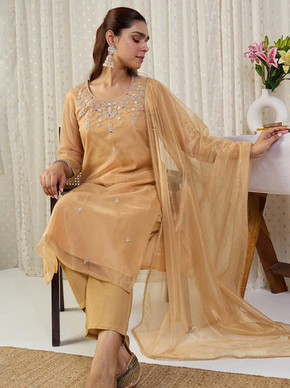 Women Ethnic Motifs Embroidered Regular Sequinned Kurta with Trousers & With Dupatta