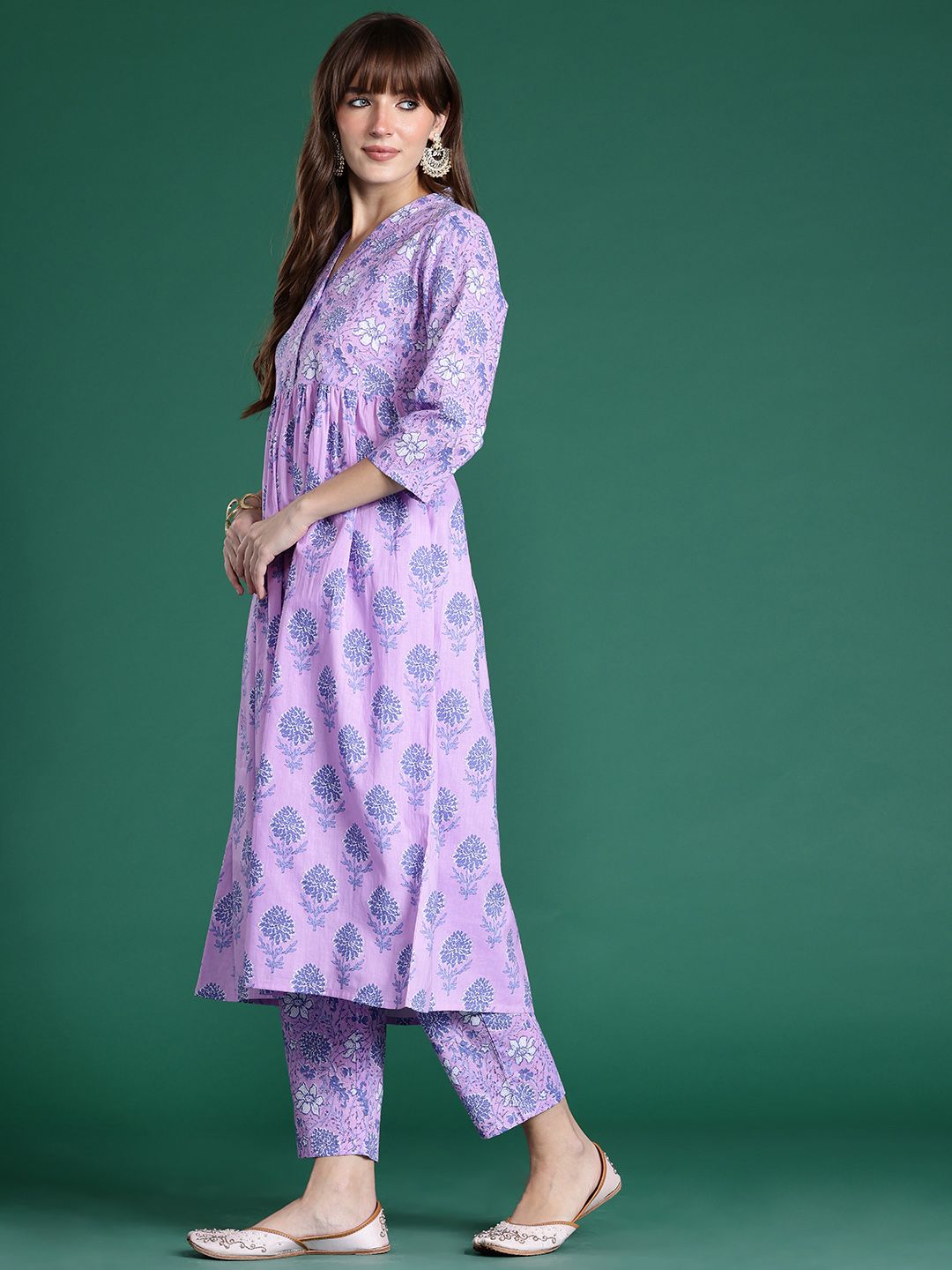 Floral Printed Regular Pure Cotton Kurta with Trousers