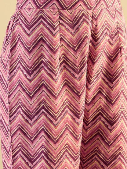 Purple Floral Printed V-Neck Pure Cotton Straight Kurta with Trousers & Dupatta