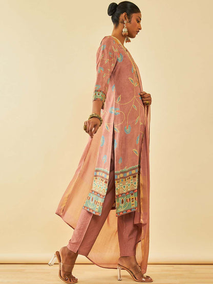 Dhiyona SO Women's Floral Printed Regular Beads and Stones Kurta with Trousers & With Dupatta