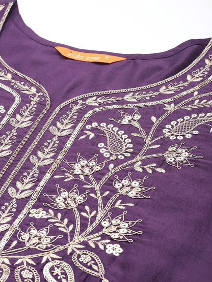 Dhiyona IE Women Floral Yoke Design Regular Kurta with Trousers & With Dupatta