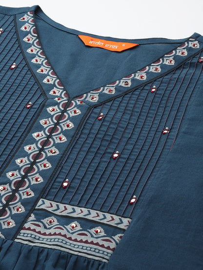 Ethnic Motifs Printed Sequinned Pure Cotton Kurta with Trousers & With Dupatta