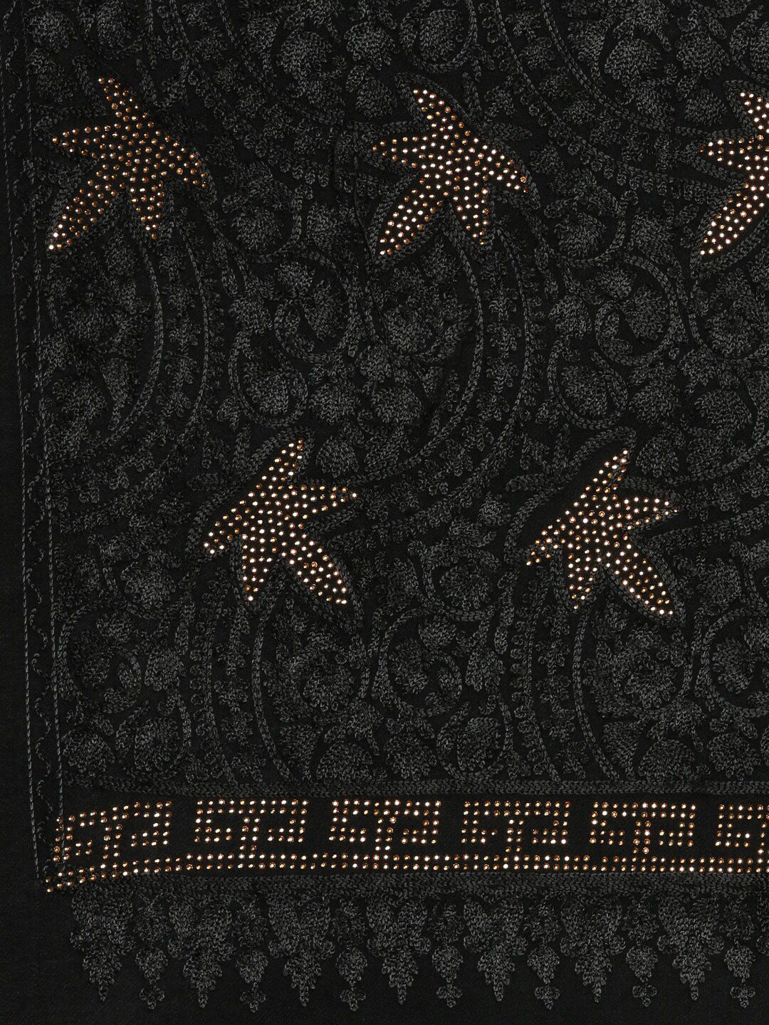 Dhiyona PA Women Black & Gold-Toned Embellished Woolen Shawl