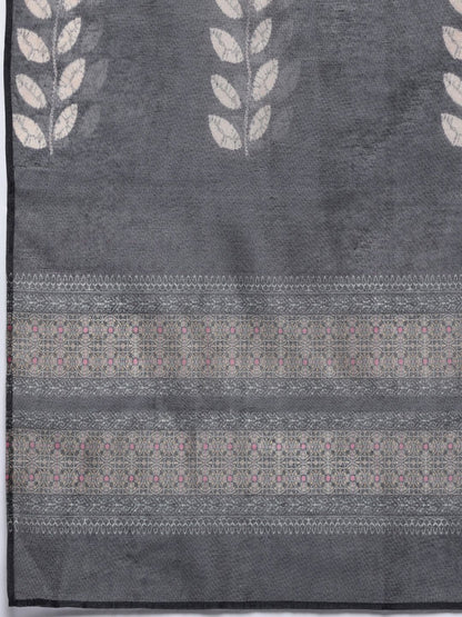 Dhiyona VA Women'sGrey Floral Printed Beads and Stones Straight Kurta with Trousers & Dupatta