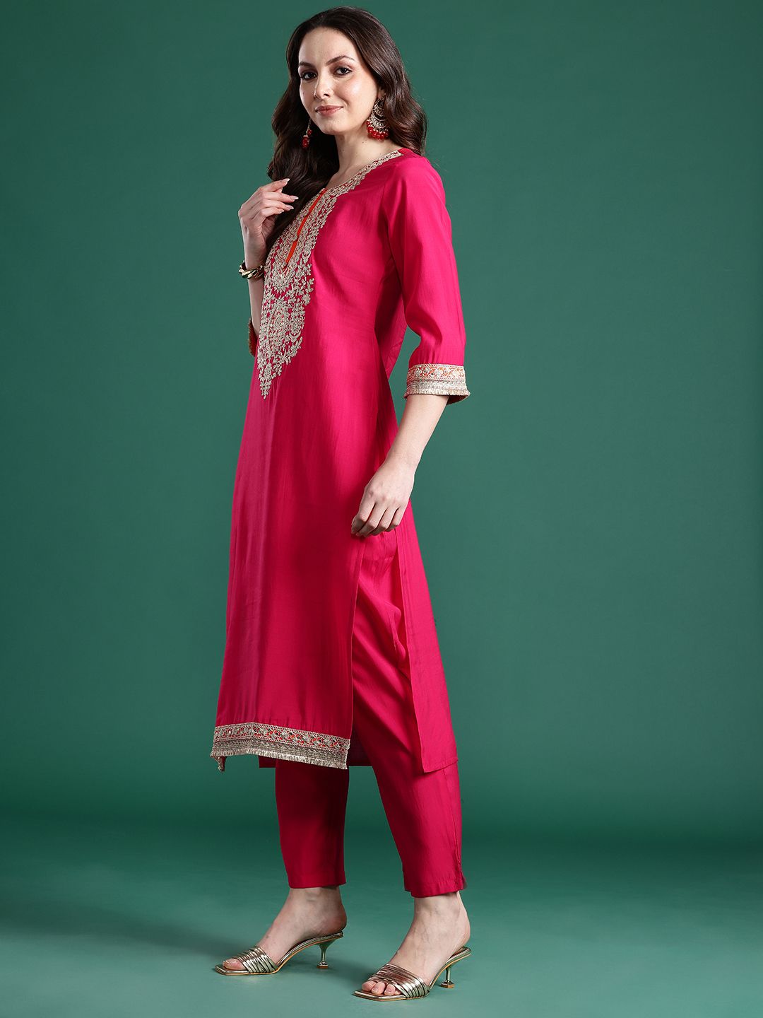 Ethnic Motifs Embroidered Kurta with Trousers & Dupatta