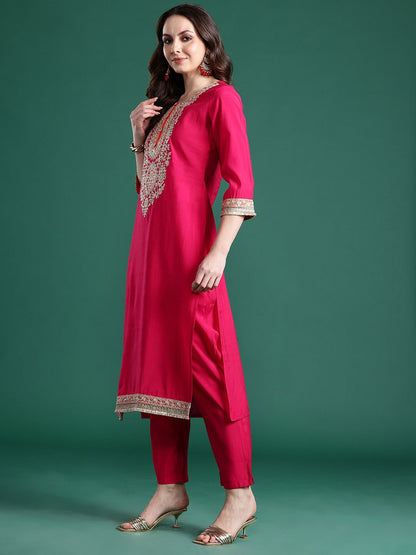Ethnic Motifs Embroidered Kurta with Trousers & Dupatta