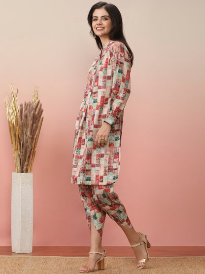 Dhiyona VA Women'sGeometric Printed Kurta With Dhoti Pant