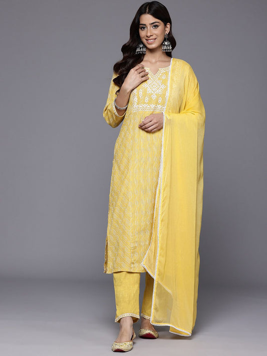 Dhiyona VA Women's Regular Thread Work Kurta with Trousers & With Dupatta