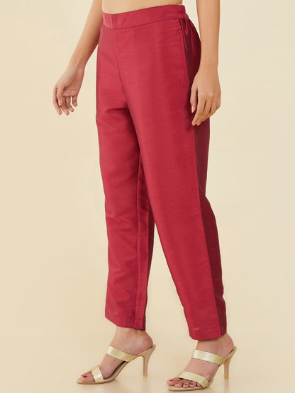 Dhiyona SO Women's Women Maroon Embellished A-Line Kurta with Trousers