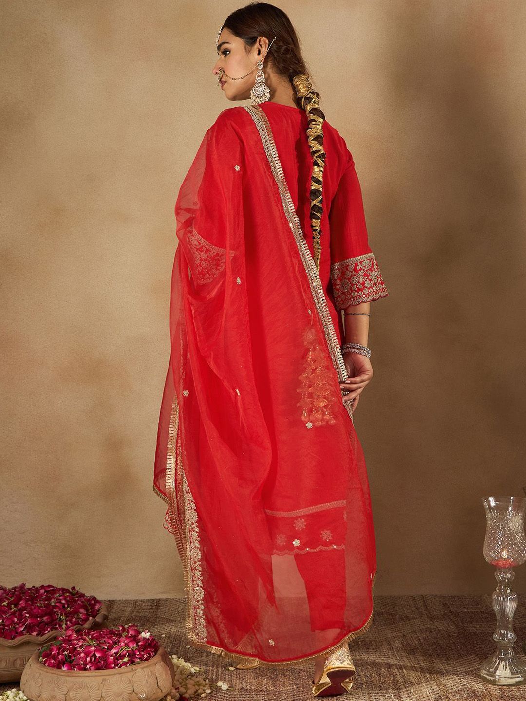 Women Ethnic Motifs Embroidered Panelled Kurta with Trousers & With Dupatta