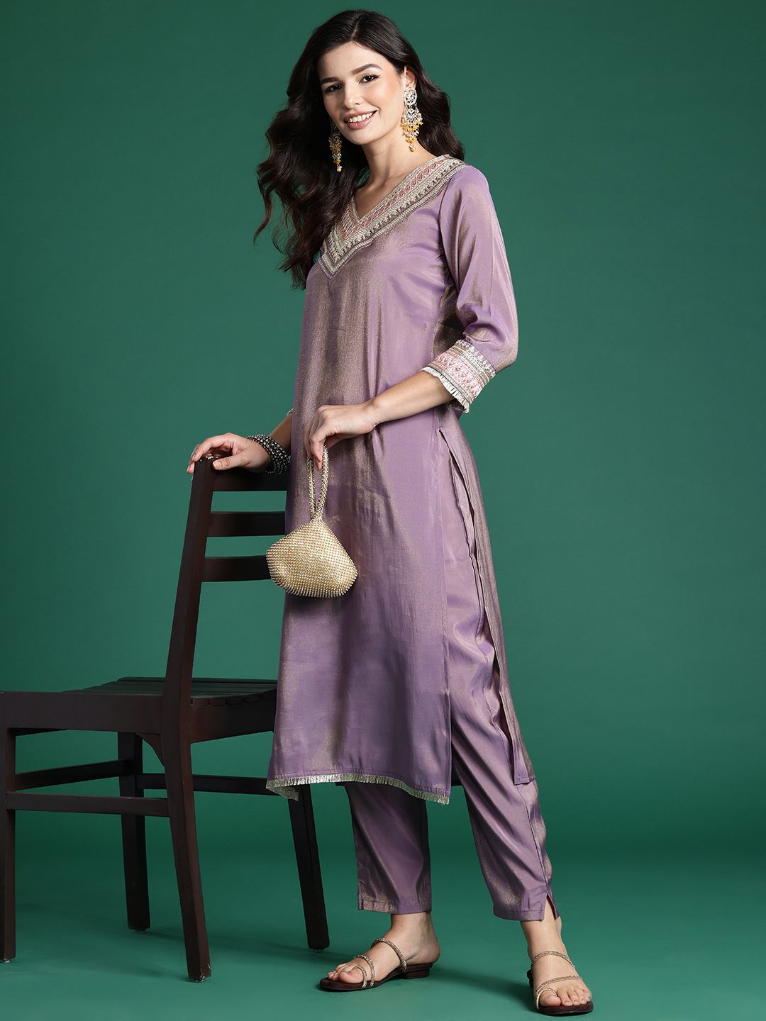 Ethnic Motifs Embroidered Sequinned Kurta With Trousers & Dupatta
