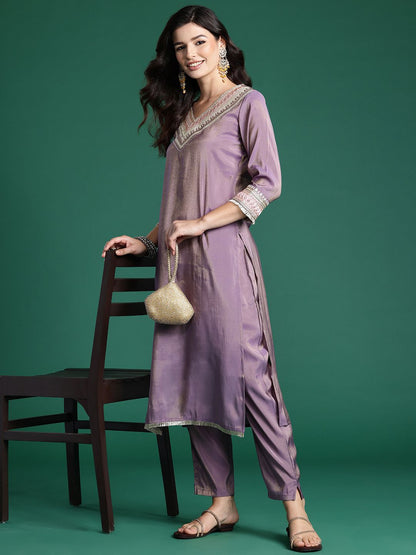 Ethnic Motifs Embroidered Sequinned Kurta With Trousers & Dupatta