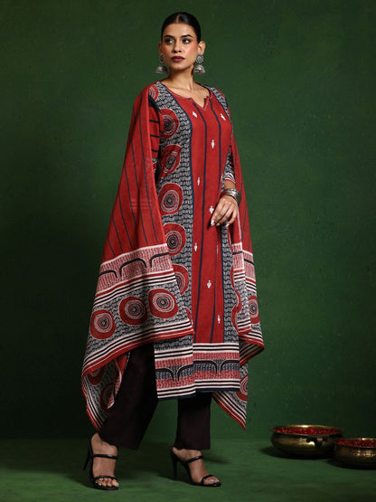 Dhiyona VA Women's Printed Regular Pure Cotton Kurta with Trousers & With Dupatta