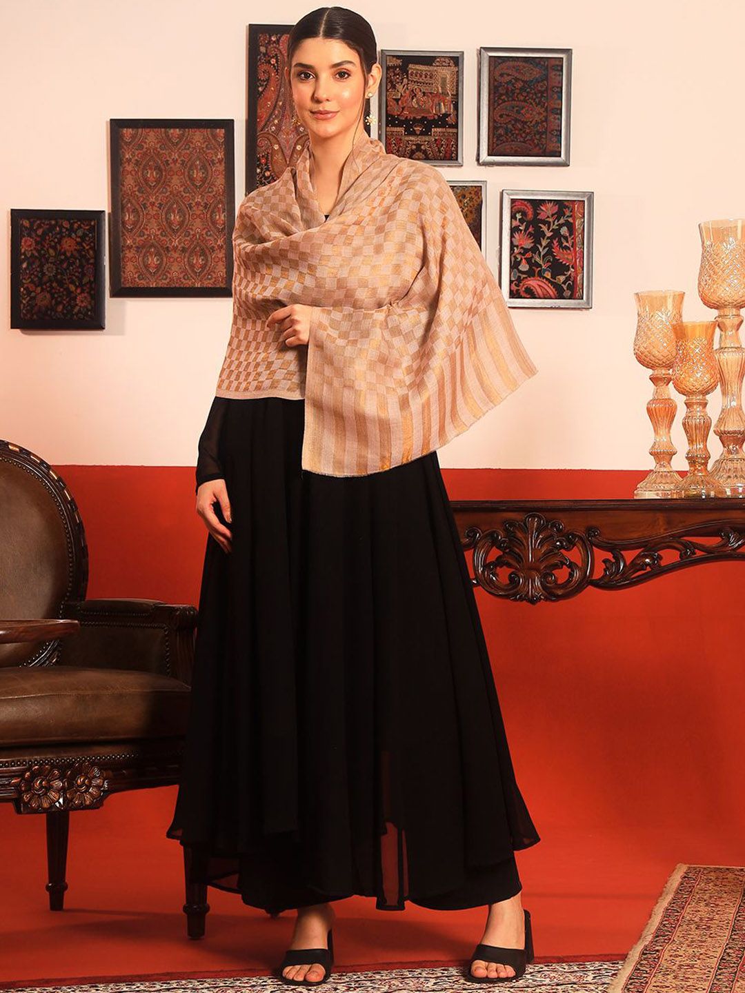 Dhiyona PA Checked Woven Design Shawl